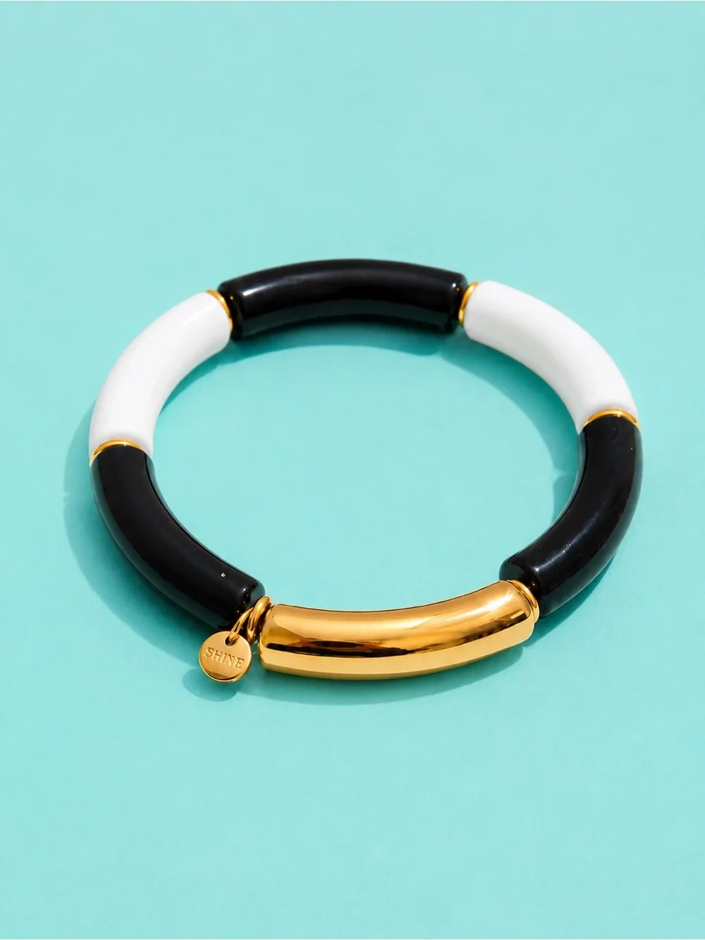 Modern White Black Tube Gold Bracelet